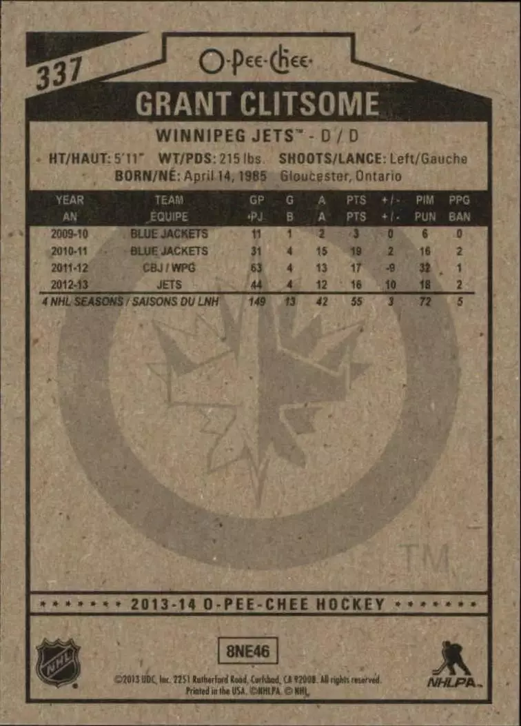 2013-14 O-Pee-Chee #337 Grant Clitsome 1