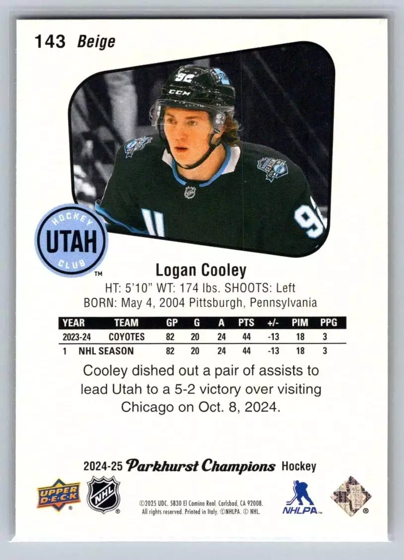 2024-25 Parkhurst Champions #143 Logan Cooley 1