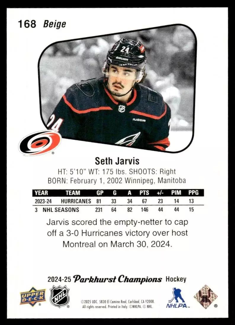 2024-25 Parkhurst Champions #168 Seth Jarvis 1