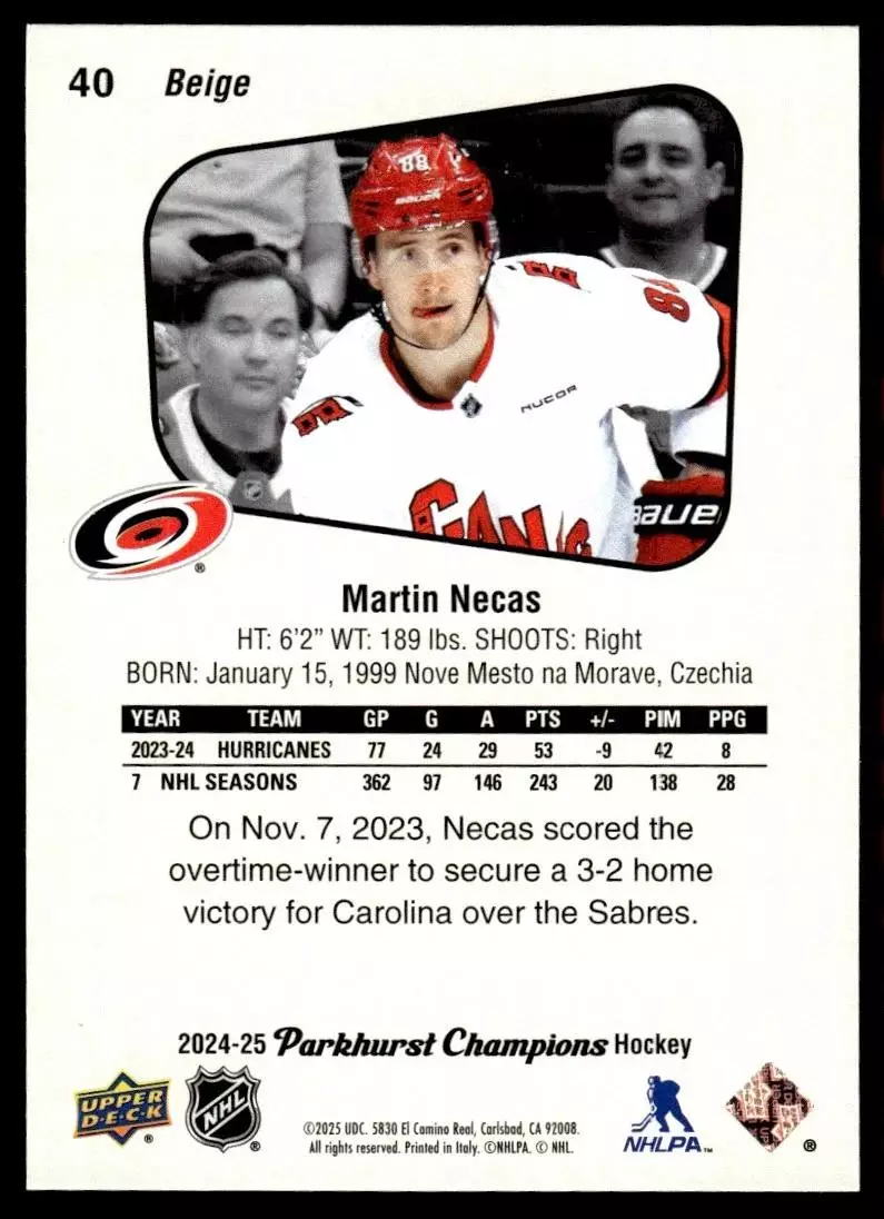 2024-25 Parkhurst Champions #40 Martin Necas 1