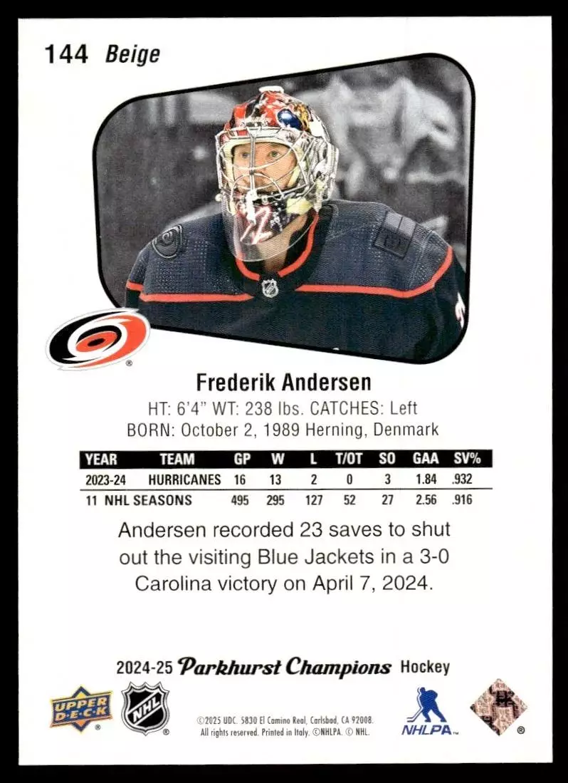 2024-25 Parkhurst Champions #144 Frederik Andersen 1