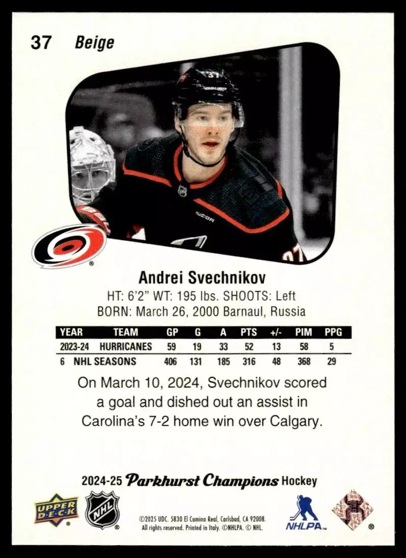 2024-25 Parkhurst Champions #37 Andrei Svechnikov 1