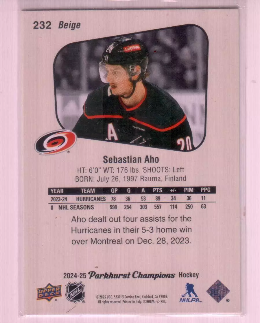 2024-25 Parkhurst Champions #232 Sebastian Aho 1