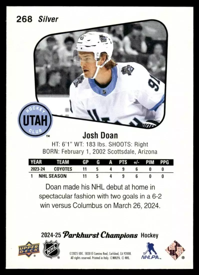 2024-25 Parkhurst Champions Silver #268 Josh Doan 1