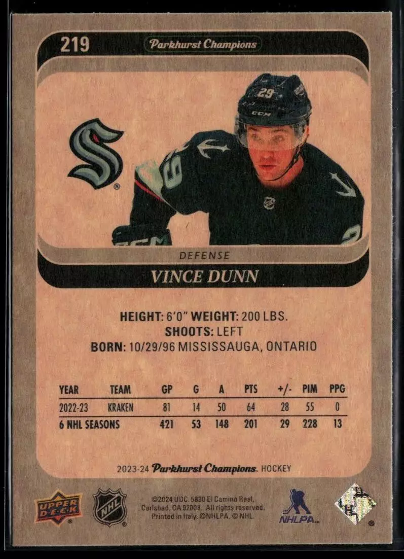 2023-24 Parkhurst Champions #219 Vince Dunn 1