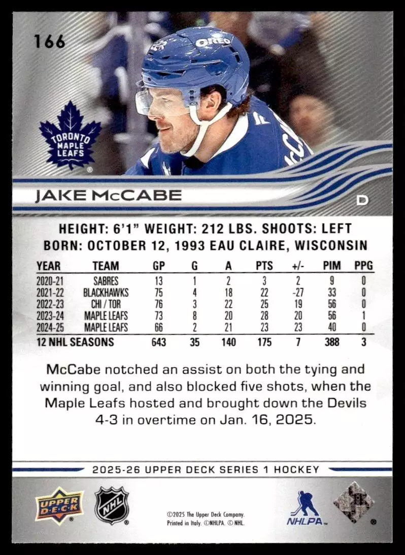 2025-26 Upper Deck #166 Jake McCabe 1