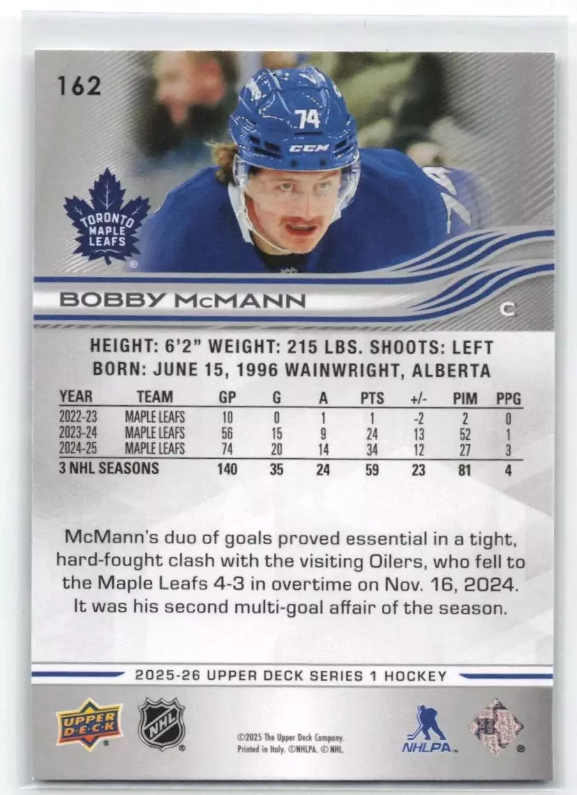 2025-26 Upper Deck #162 Bobby McMann 1