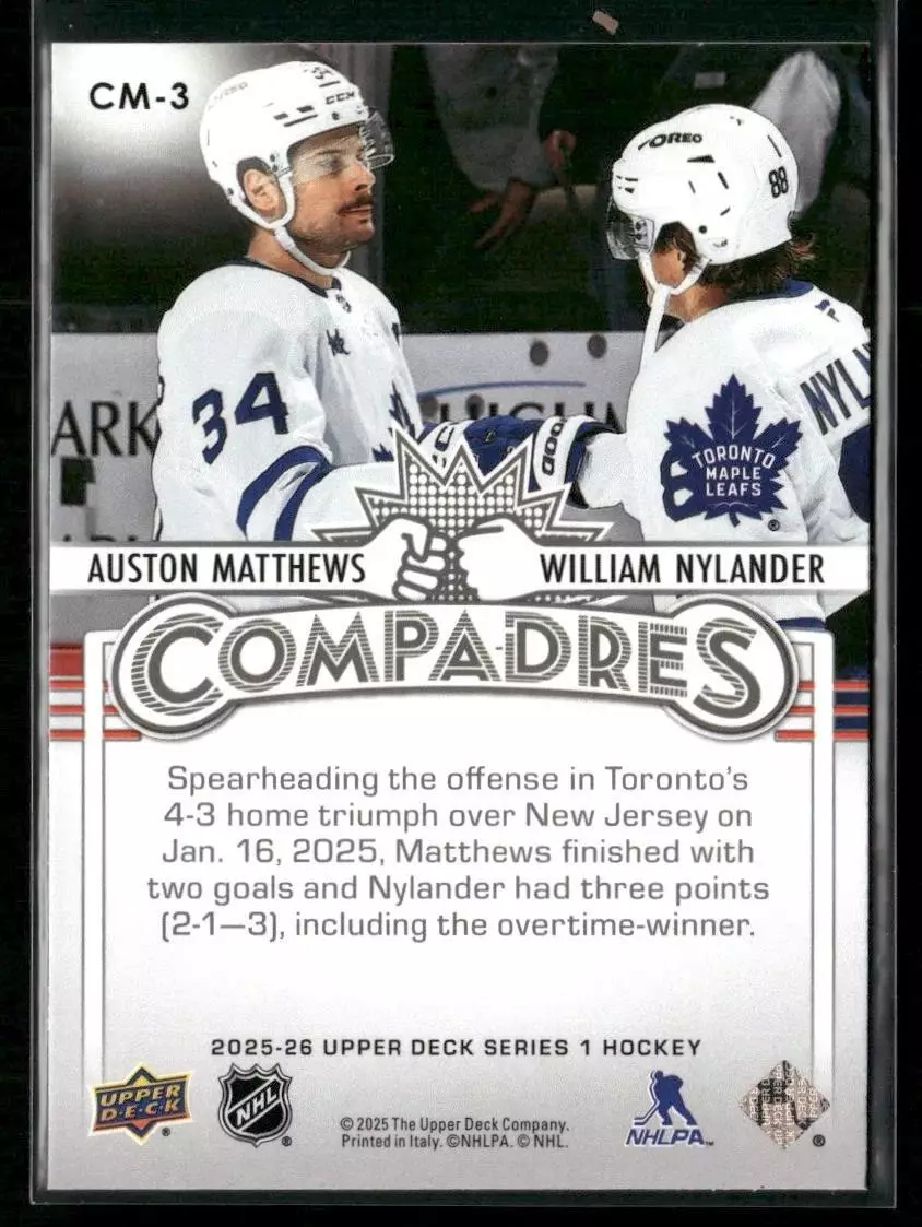 2025-26 Upper Deck Compadres #CM3 William Nylander/Auston Matthews 1