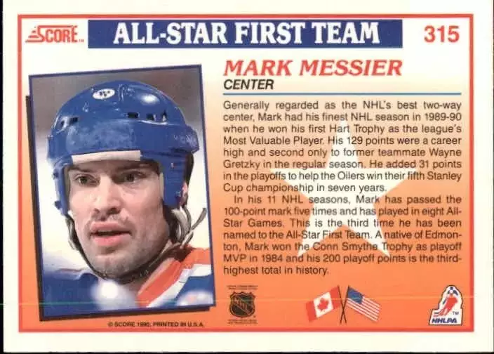 1990-91 Score #315 Mark Messier AS1 1