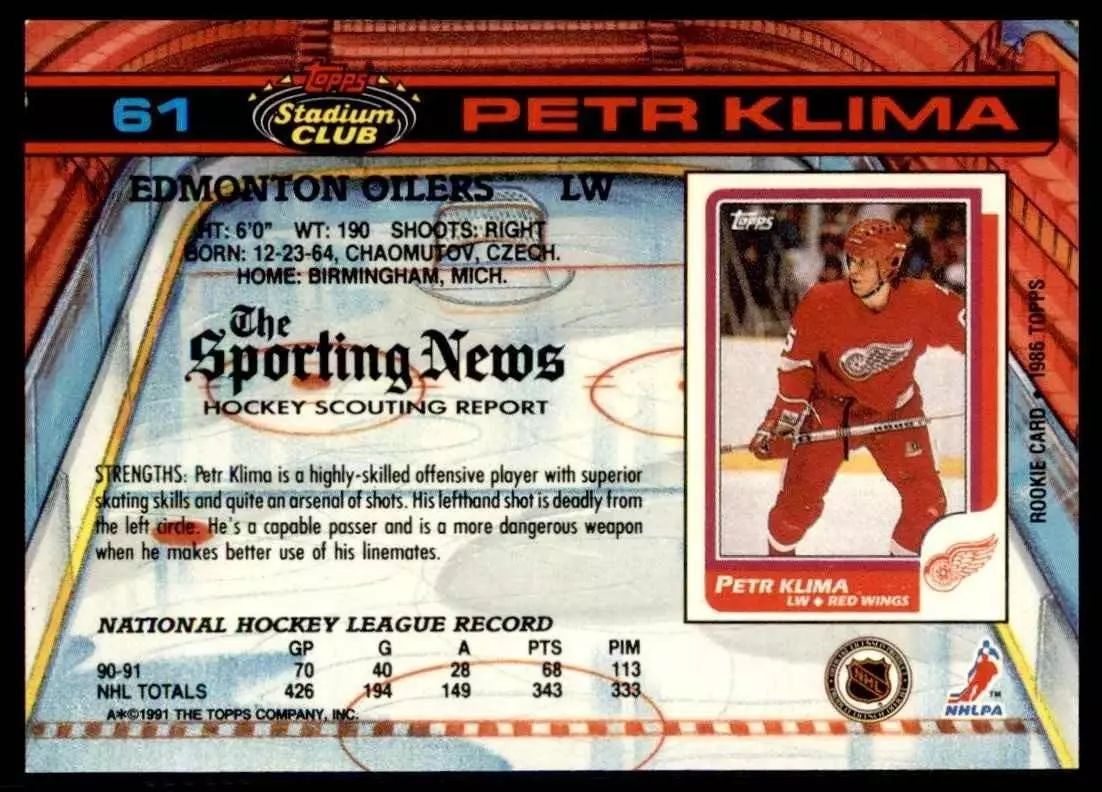1991-92 Stadium Club #61 Petr Klima 1