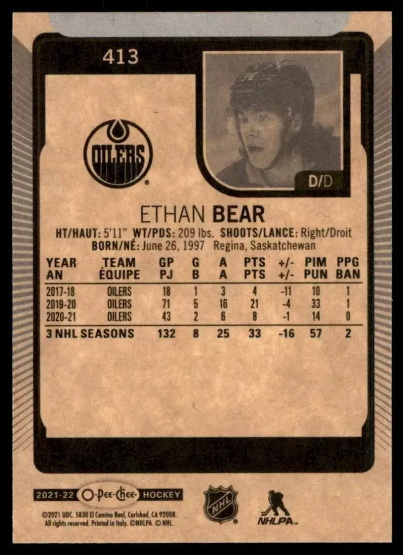 2021-22 O-Pee-Chee #413 Ethan Bear 1