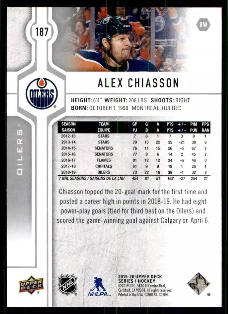 2019-20 Upper Deck #187 Alex Chiasson 1