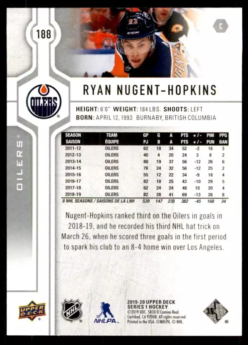 2019-20 Upper Deck #188 Ryan Nugent-Hopkins 1