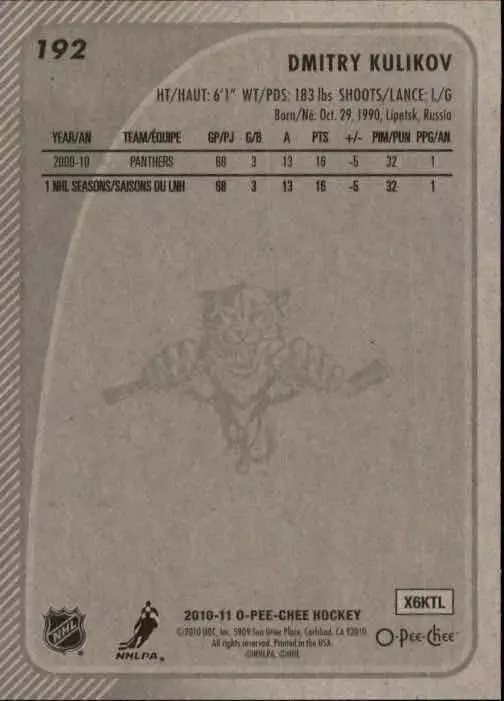 2010-11 O-Pee-Chee #192 Dmitry Kulikov 1