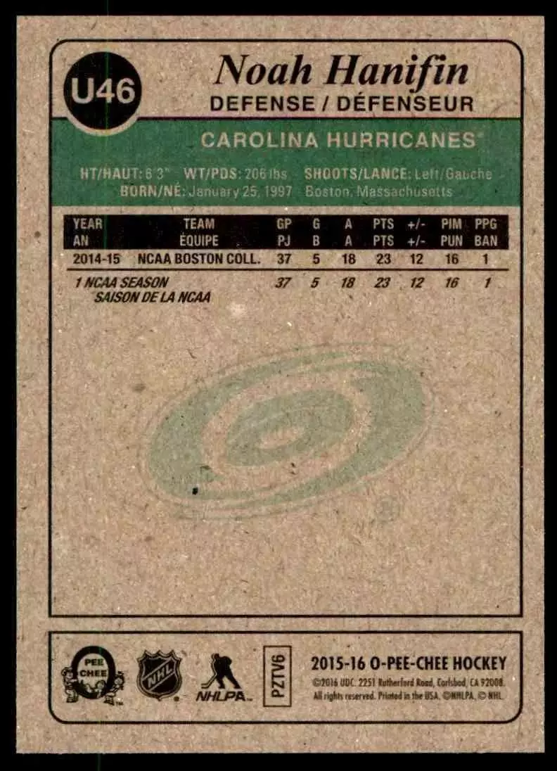 2015-16 O-Pee-Chee Update Retro #U46 Noah Hanifin 1