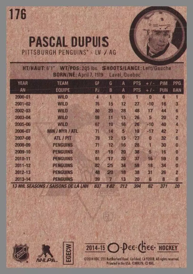 2014-15 O-Pee-Chee #176 Pascal Dupuis 1