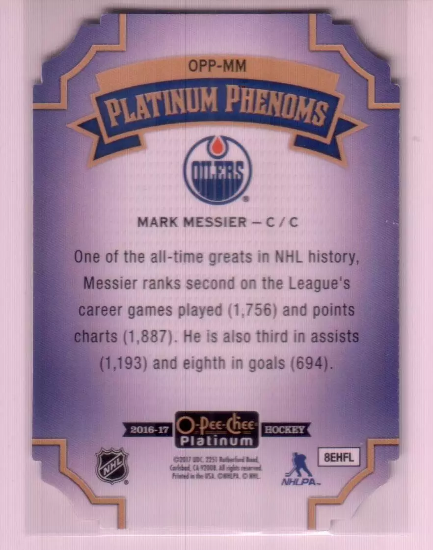 2016-17 O-Pee-Chee Platinum Platinum Phenoms Die Cuts #OPPMM Mark Messier 1