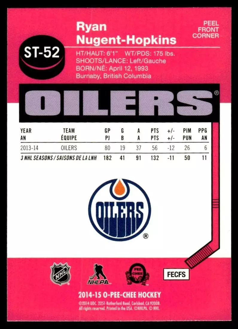 2014-15 O-Pee-Chee Stickers #ST52 Ryan Nugent-Hopkins 1