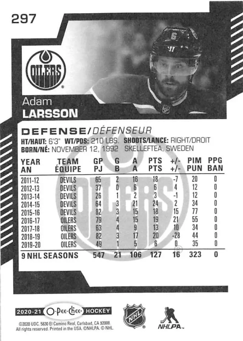 2020-21 O-Pee-Chee #297 Adam Larsson 1