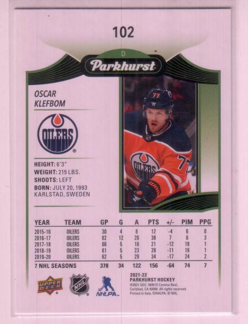 2021-22 Parkhurst #102 Oscar Klefbom 1