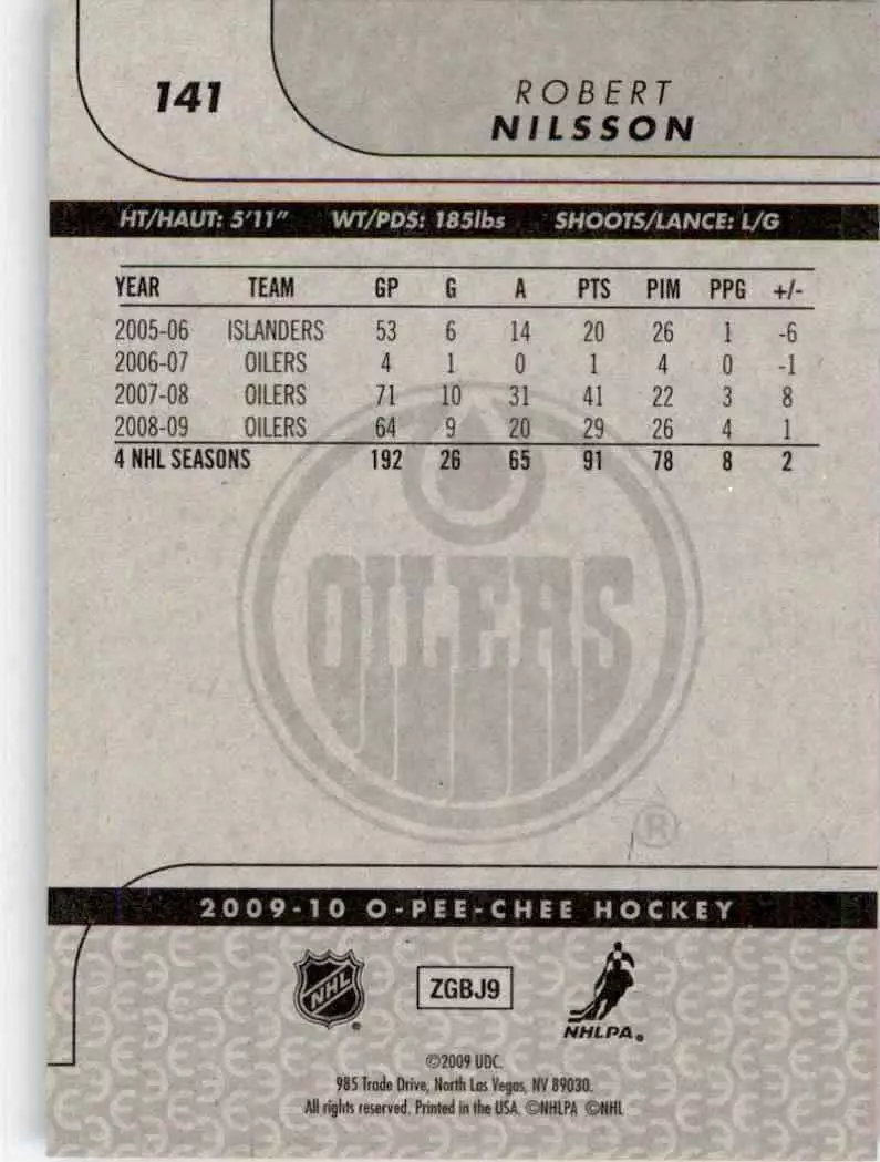 2009-10 O-Pee-Chee #141 Robert Nilsson 1