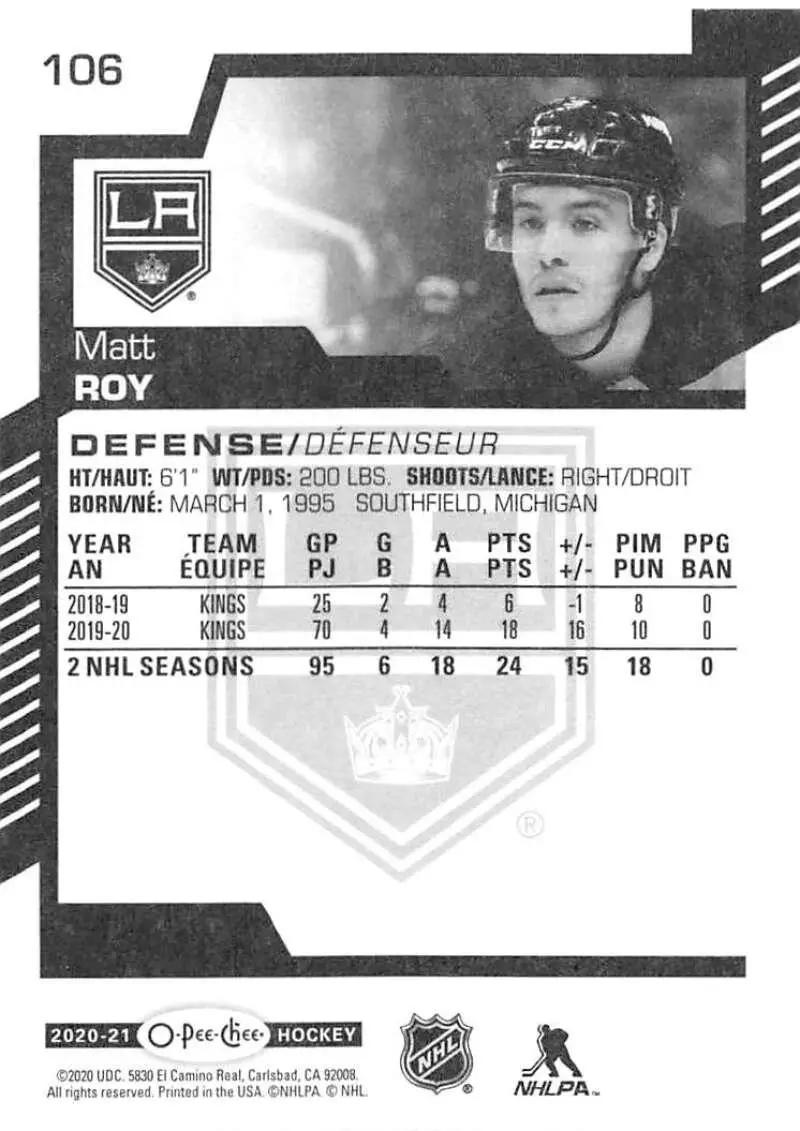 2020-21 O-Pee-Chee #106 Matt Roy 1