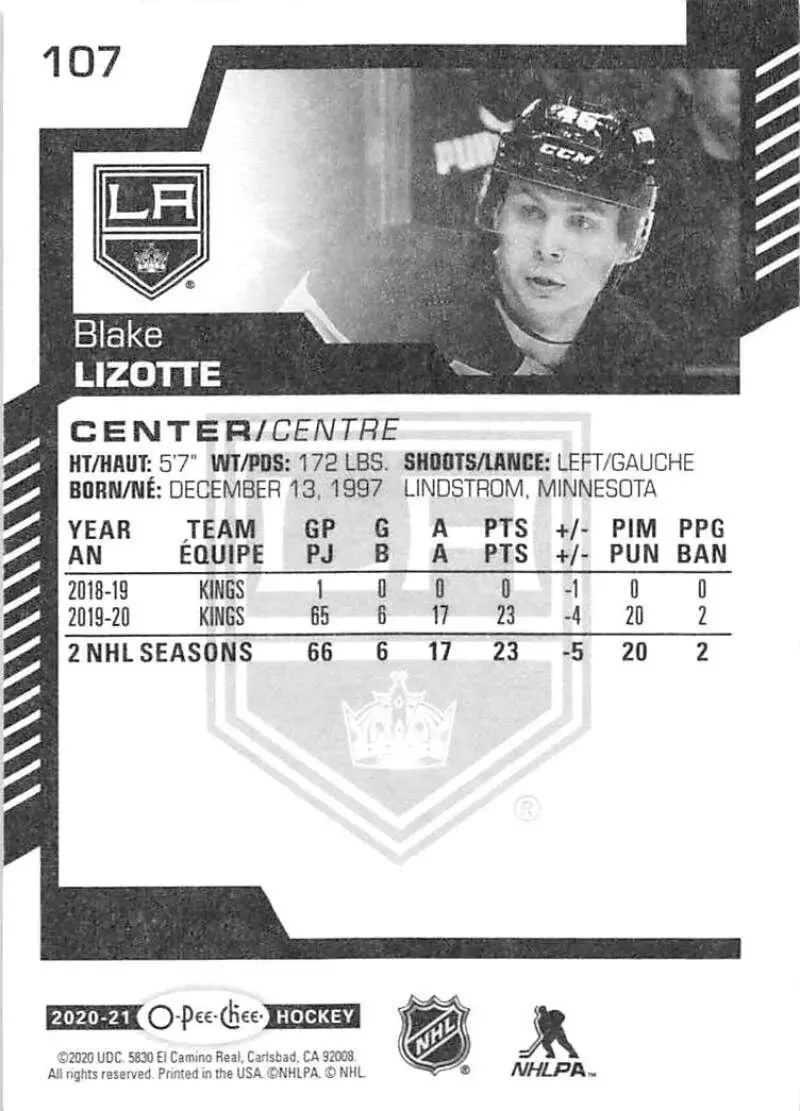 2020-21 O-Pee-Chee #107 Blake Lizotte 1