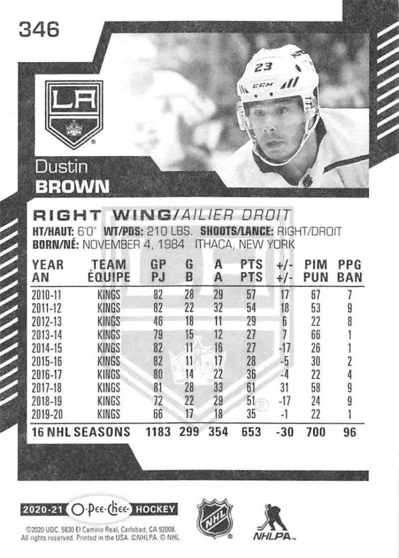 2020-21 O-Pee-Chee #346 Dustin Brown 1