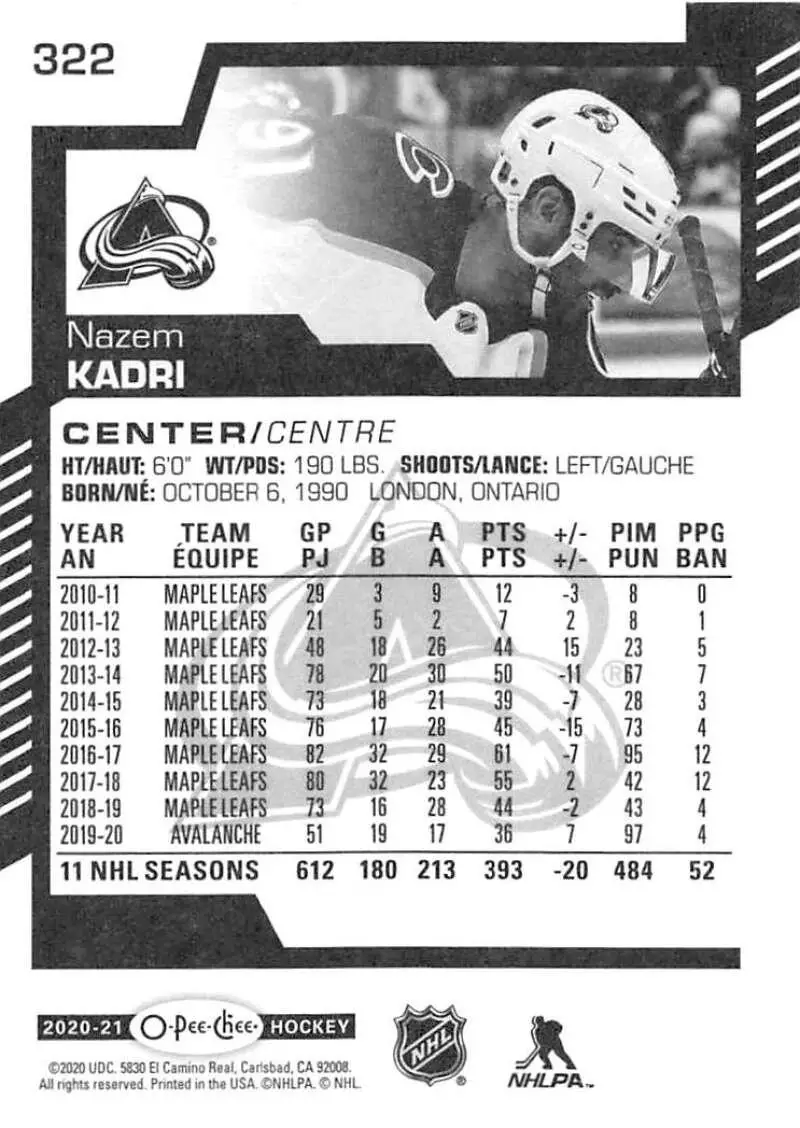 2020-21 O-Pee-Chee #322 Nazem Kadri 1