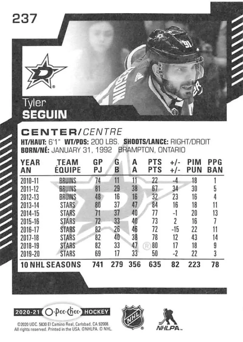 2020-21 O-Pee-Chee #237 Tyler Seguin 1