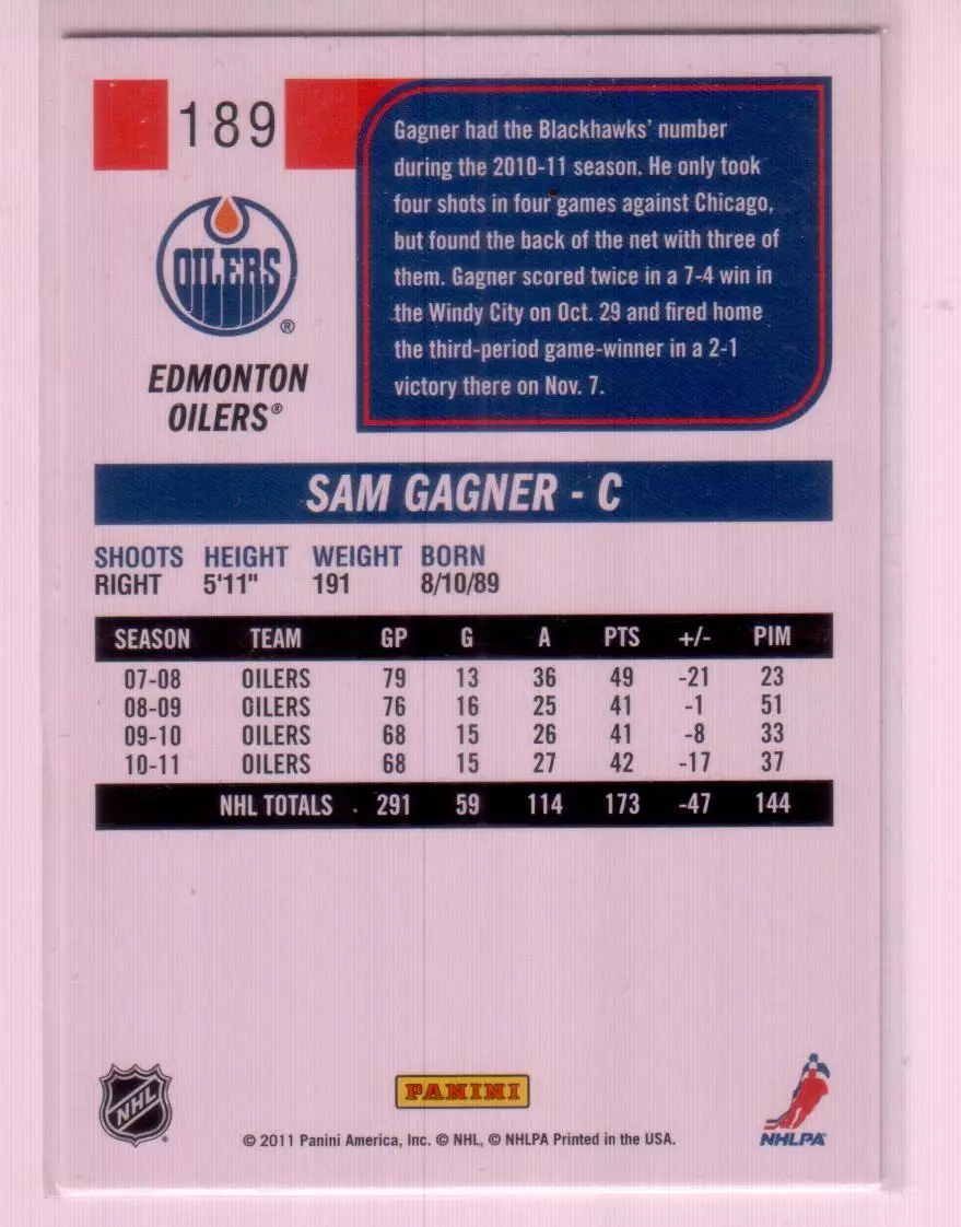 2011-12 Score #189 Sam Gagner 1