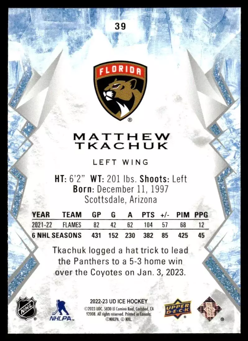 2022-23 Upper Deck Ice #39 Matthew Tkachuk 1