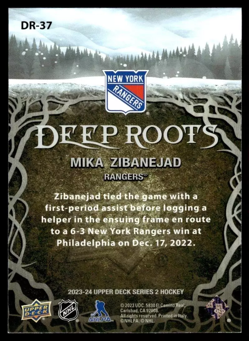 2023-24 Upper Deck Deep Roots #DR37 Mika Zibanejad 1
