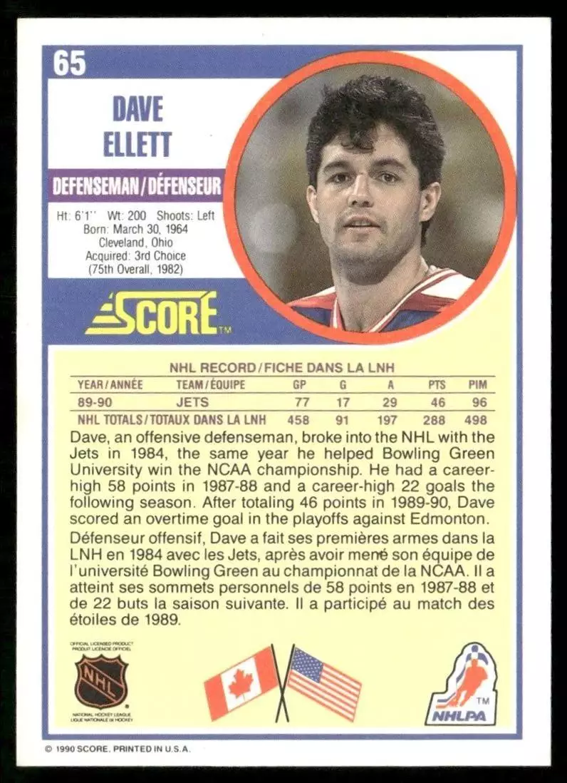 1990-91 Score #65 Dave Ellett 1