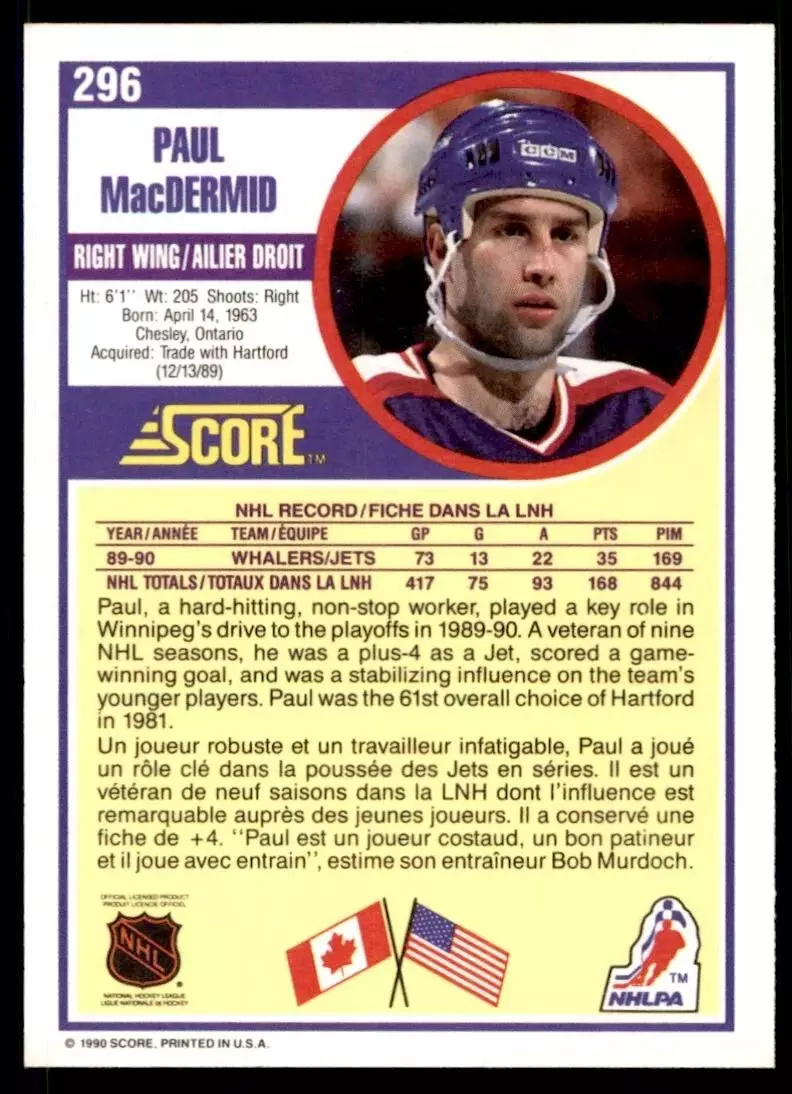 1990-91 Score #296 Paul MacDermid 1