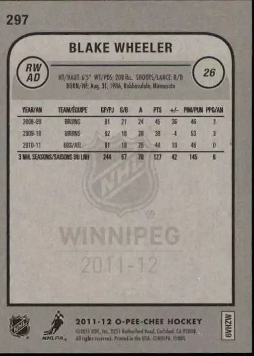 2013-14 O-Pee-Chee #476 Blake Wheeler 1
