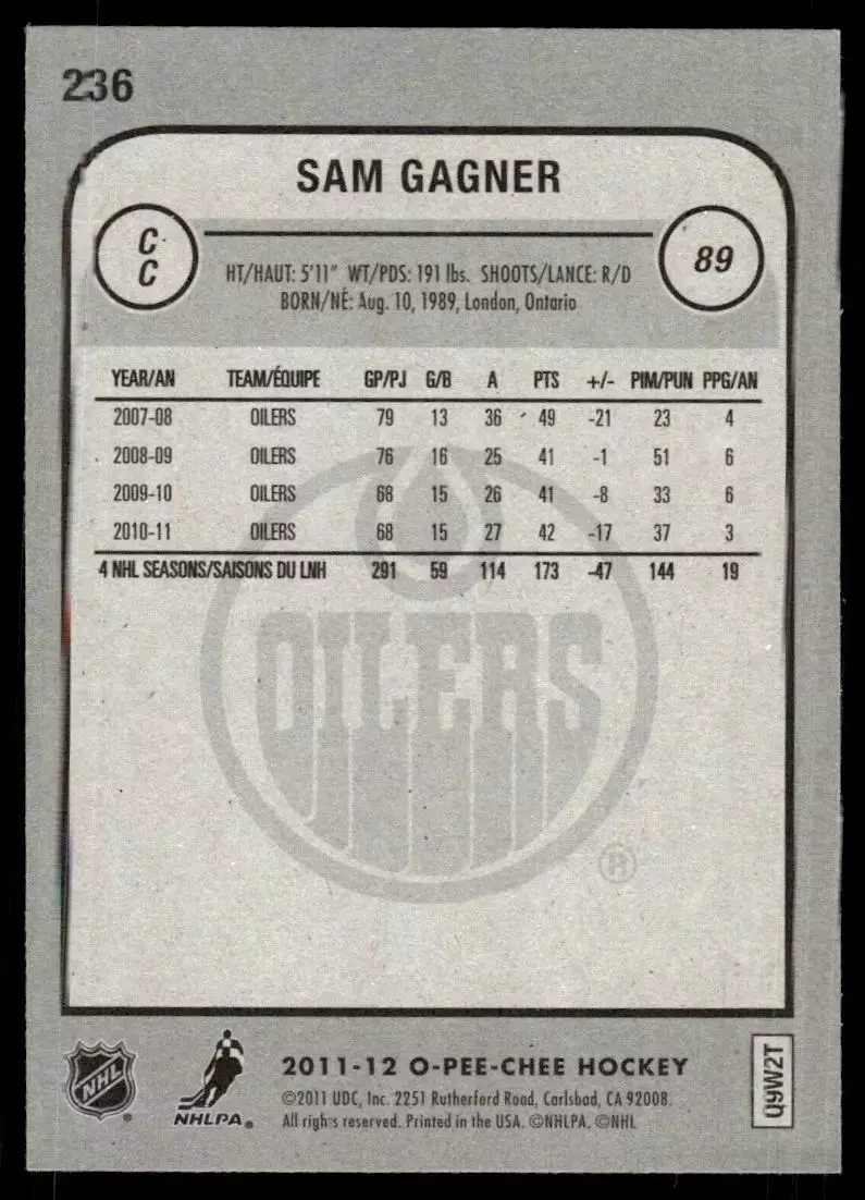 2011-12 O-Pee-Chee #236 Sam Gagner 1