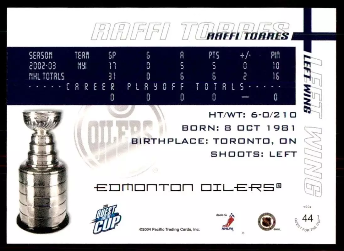 2003-04 Pacific Quest for the Cup #44 Raffi Torres 1