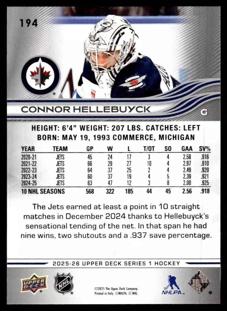 2025-26 Upper Deck #194 Connor Hellebuyck 1
