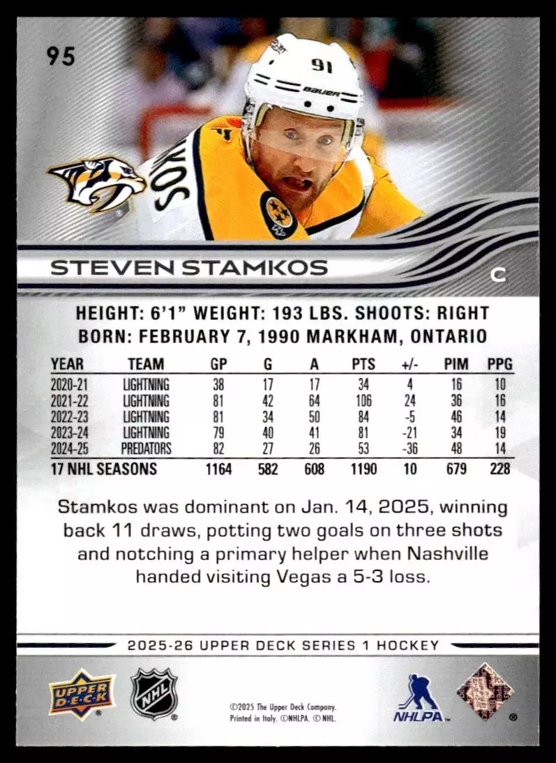 2025-26 Upper Deck #95 Steven Stamkos 1