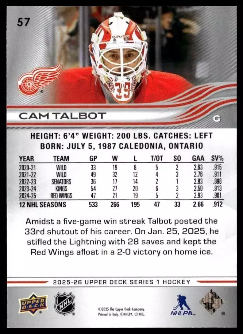 2025-26 Upper Deck #57 Cam Talbot 1