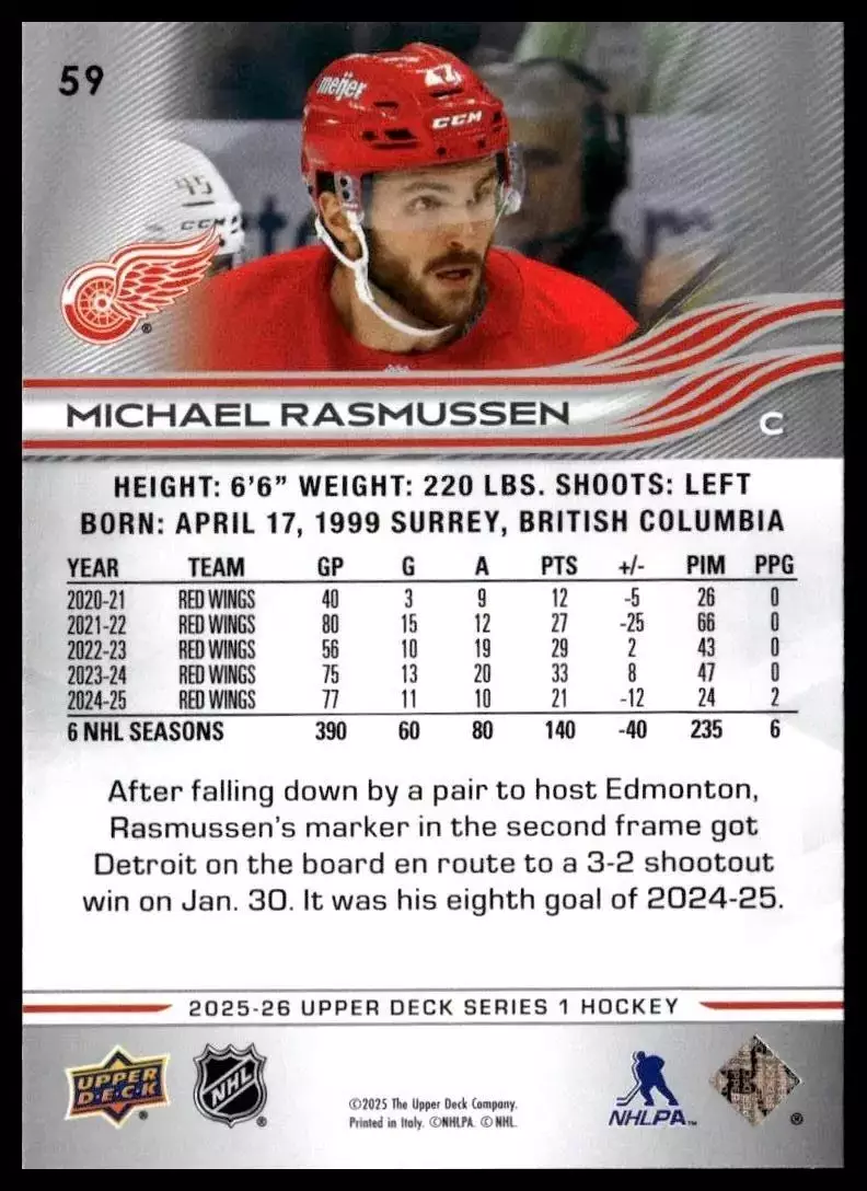 2025-26 Upper Deck #59 Michael Rasmussen 1