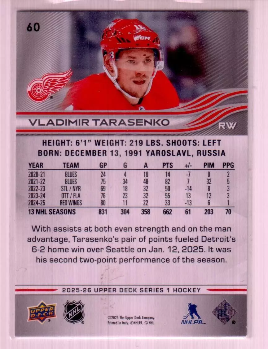 2025-26 Upper Deck #60 Vladimir Tarasenko 1