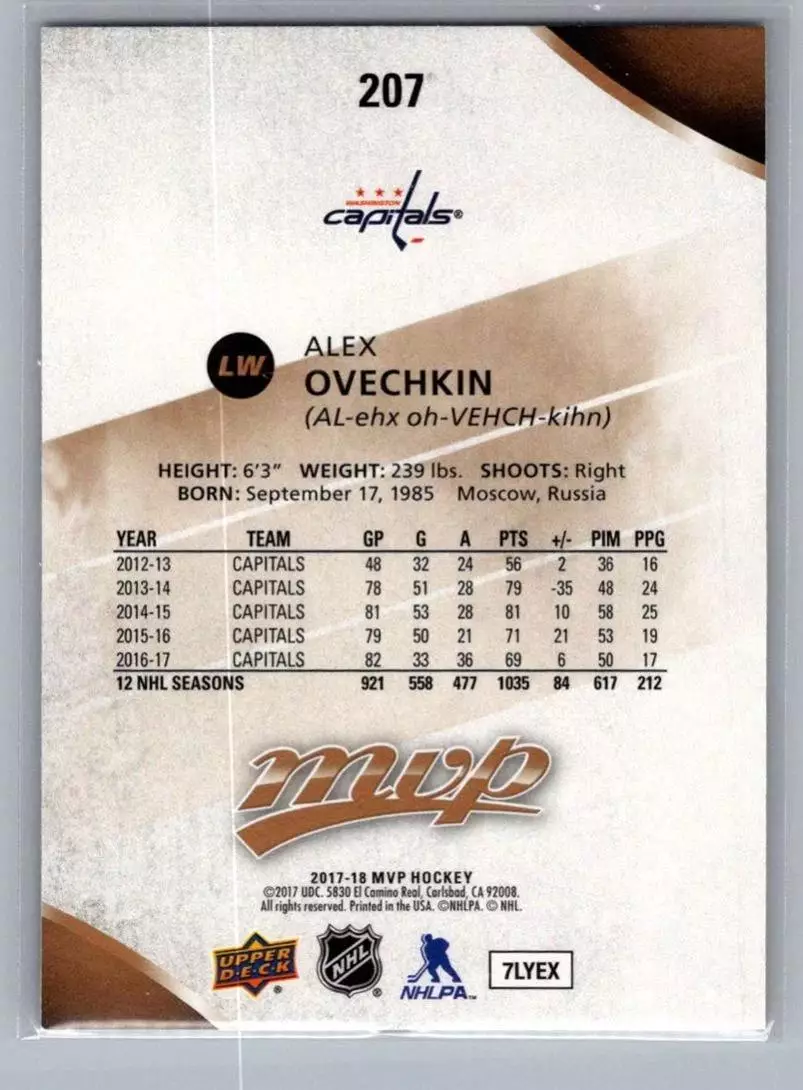 2017-18 Upper Deck MVP #207 Alexander Ovechkin 1