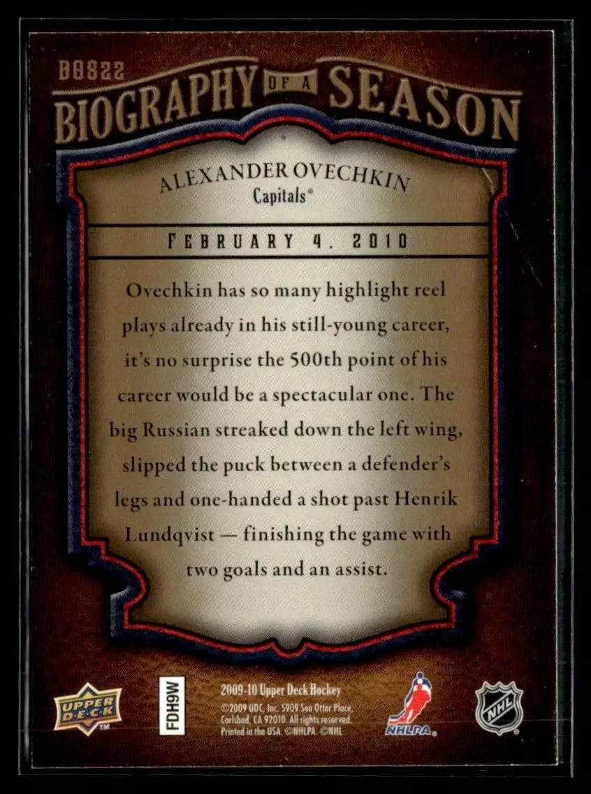 2009-10 Upper Deck Biography of a Season #BOS22 Alexander Ovechkin 1