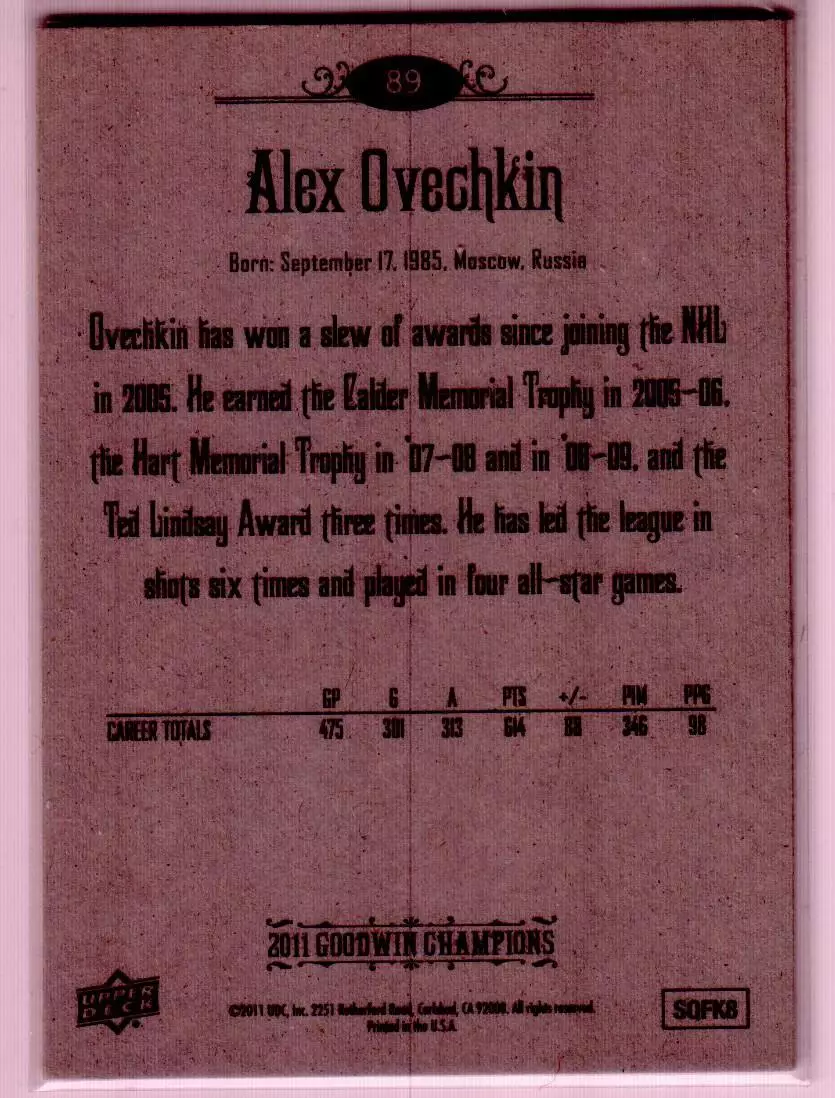 2011 Upper Deck Goodwin Champions #89 Alexander Ovechkin 1