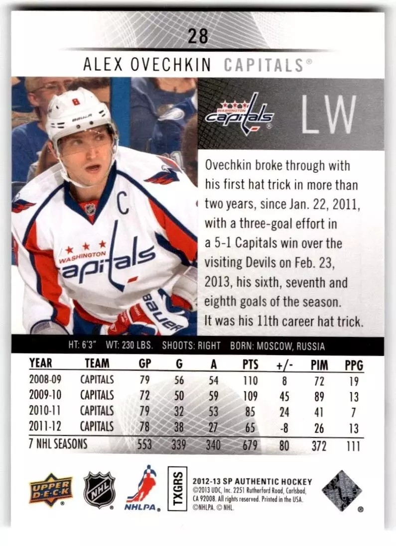 2012-13 SP Authentic #28 Alexander Ovechkin 1