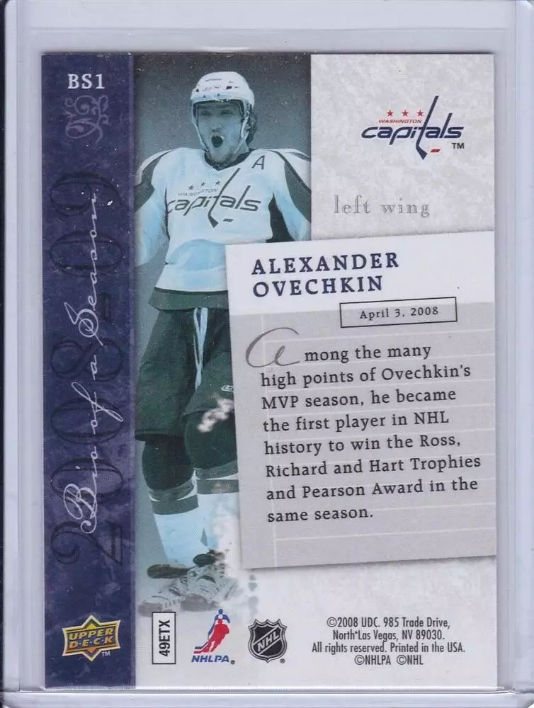 2008-09 Upper Deck Biography of a Season #BS1 Alexander Ovechkin 1