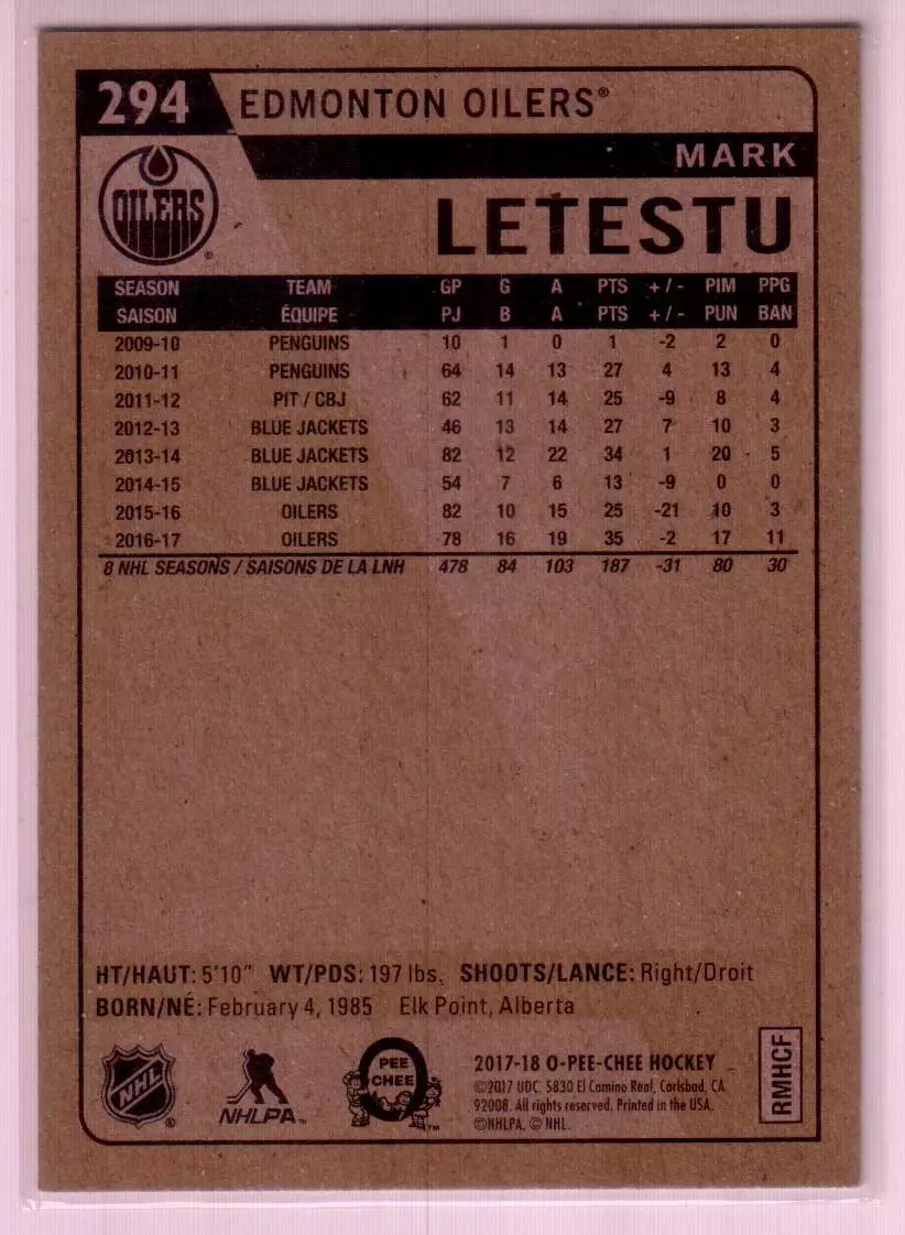 2017-18 O-Pee-Chee Retro #294 Mark Letestu 1