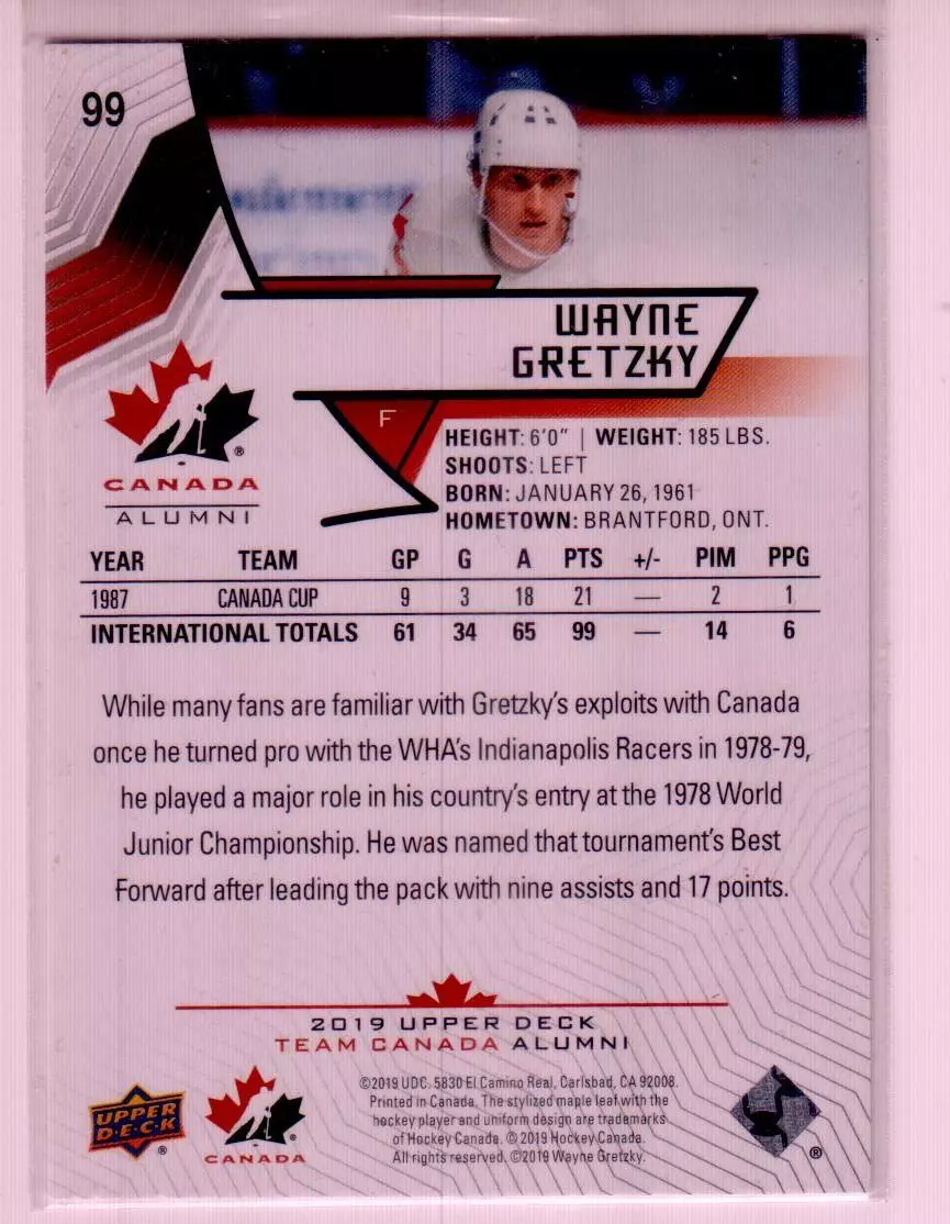 2019-20 Upper Deck Team Canada Juniors #99 Wayne Gretzky 1